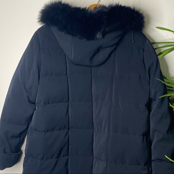 Anne Klein || Fox Fur Trim Hooded Down Coat; Size XL - Picture 6 of 14